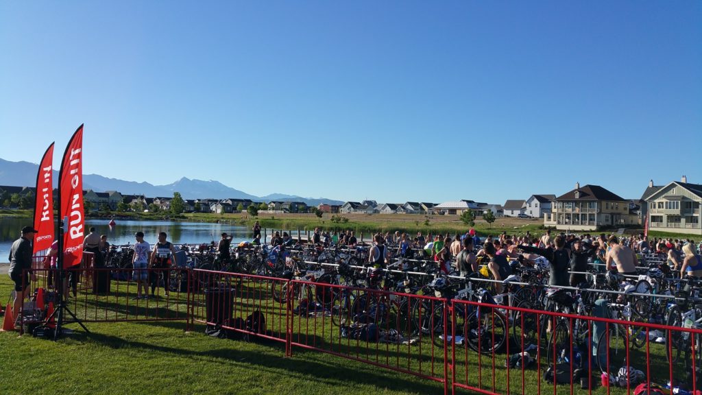 Racers in the Corral before the triathlon