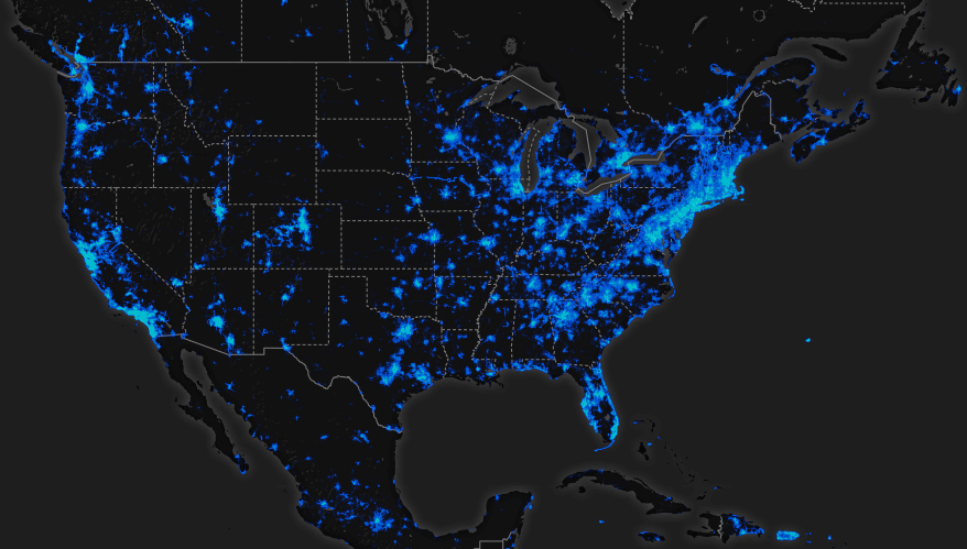 Strava Heat Map of runs in the U.S.